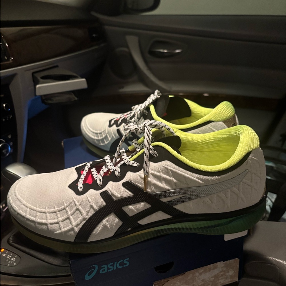 Asics White and Black Sneakers with Neon Green Accents